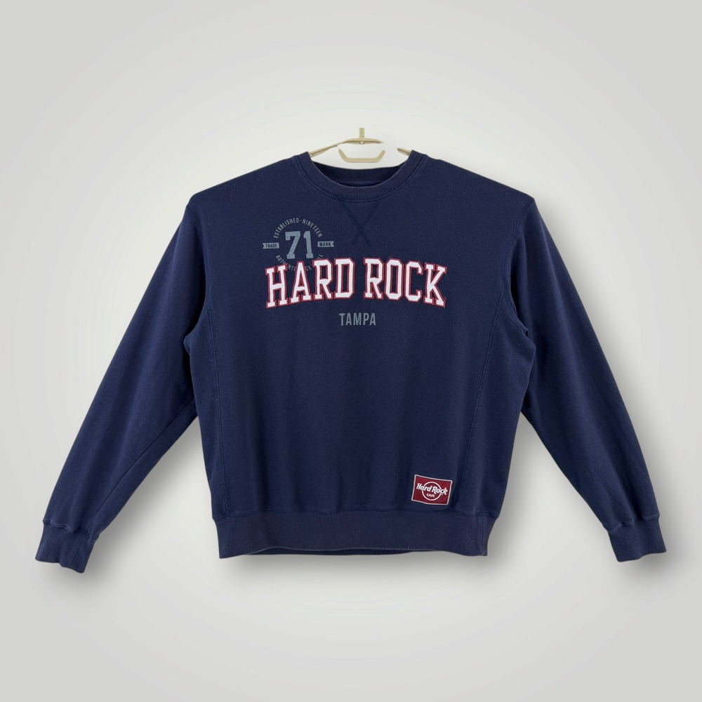 Hard Rock Cafe Tampa Sweatshirt Mens Large Navy Blue Crewneck Pullover Graphic